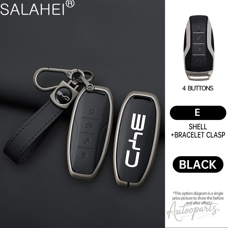 Metal Leather Car Key Case Cover For BYD Song Plus Atto 3 Han EV Yuan Tang DM 2018 Qin Seal Dolphin E2 Auto Keychain Accessories