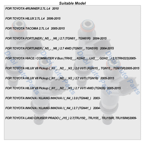 1/4 قطعة حاقن وقود 23209-79155 لتويوتا تاكوما 4 رانر هايلكس فورتشنر هايس كيجانج إنوفا لاند كروزر برادو 2.7 2325075100