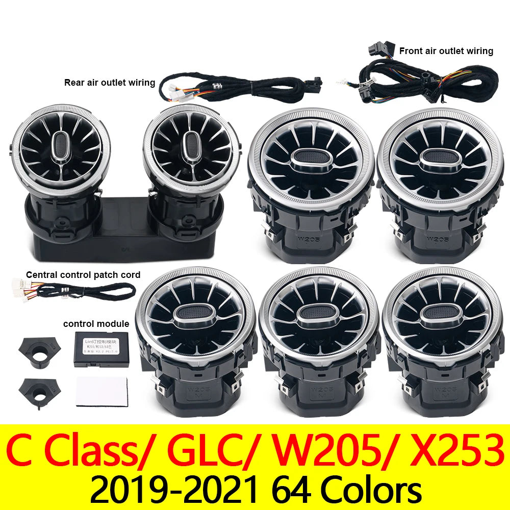 For Mercedes Benz Ambient Lights W205 X253 GLC Turbine Nozzle Air Vent Atmosphere 4D Rotating Tweeter Speaker Copilot LED Strip