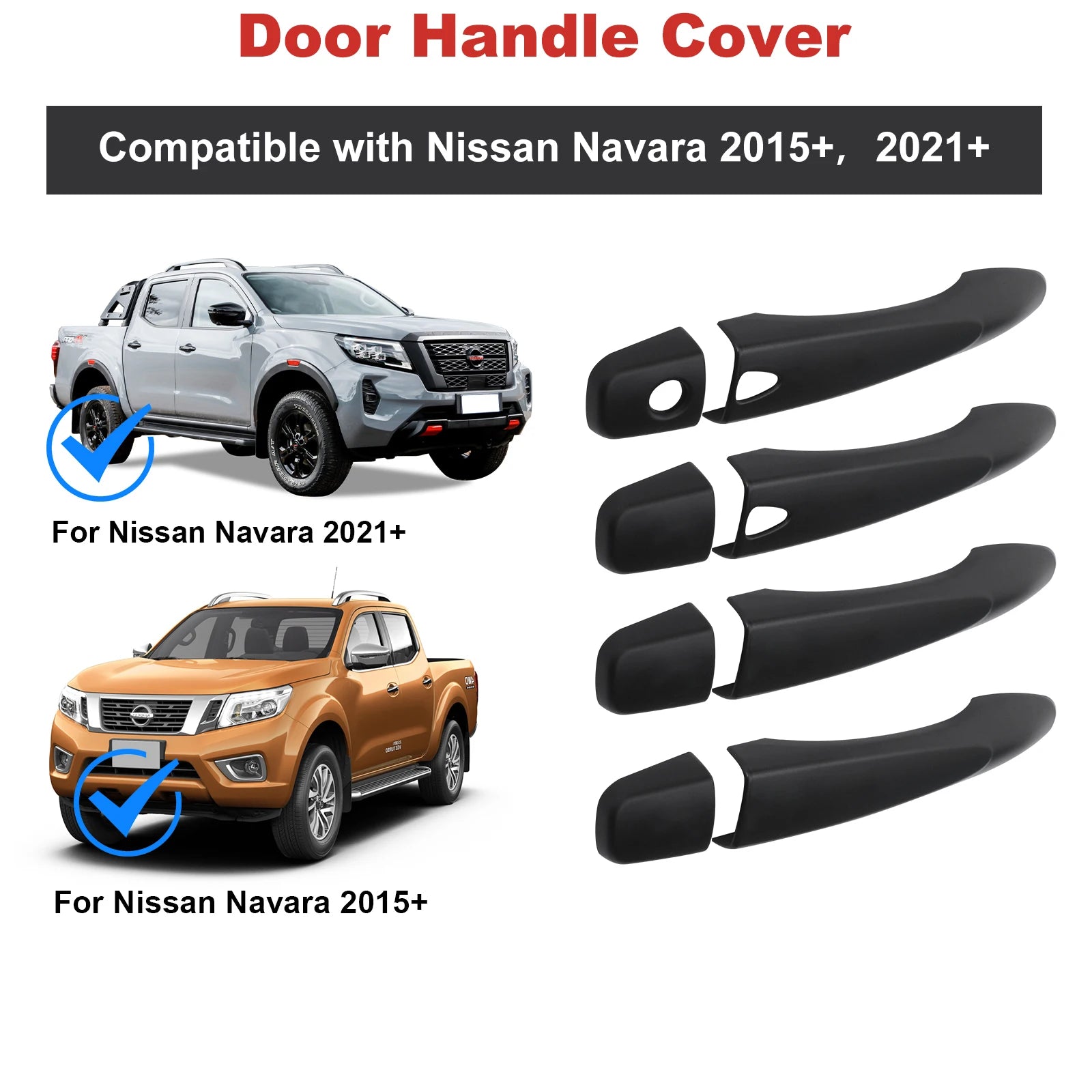 4pcs Matte Black Car Door Handles Decorative Cover Trim for Nissan Navara NP300 Frontier 2015 2016 2017 2018 2019 2020 2021 2022