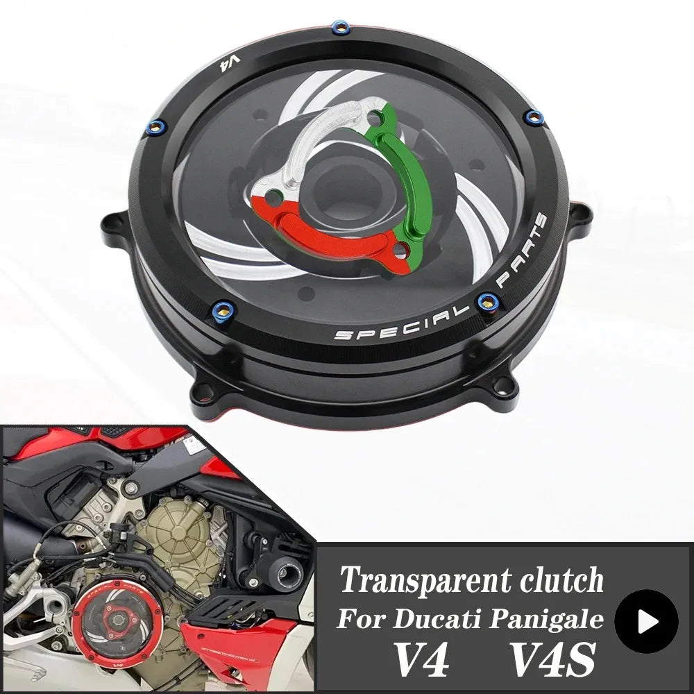 For DUCATI Panigale V4 1100 2018-2023 V4S 18-23 Clutch Transparent Engine Side Protection Cover Refitted Aluminum
