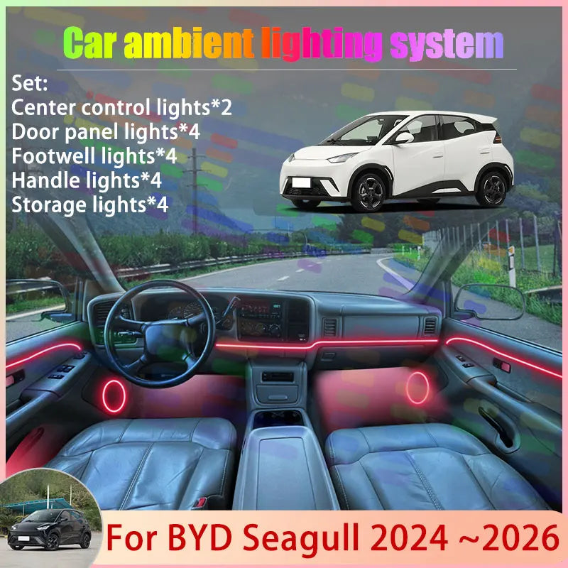 For BYD Seagull 2024 2025 2026 EQ Dolphin Mini 2/24 in 1 Car Atmosphere Light Lamp RGB Shade Ensemble Streamer Atmosphere Set