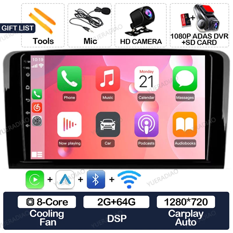 Android 17 Car Radio For Mercedes Benz GL ML W164 ML350 ML500 X164 GL35 GL45 2005 - 2012 GPS NAVI Multimedia Video Player 2DIN
