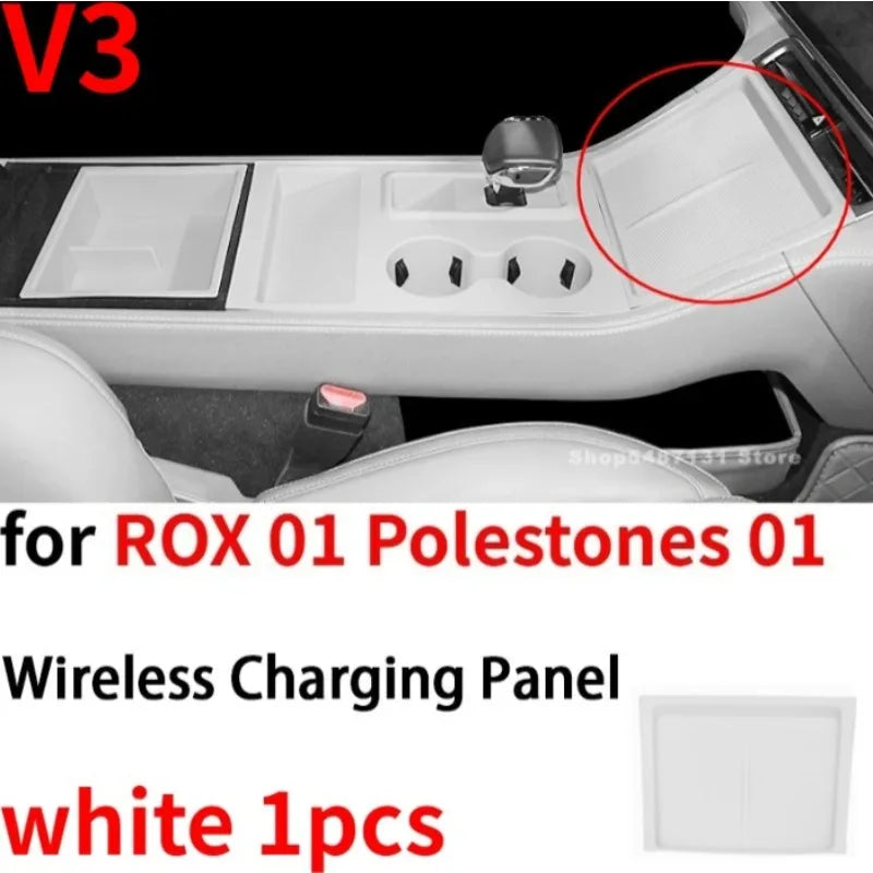 Center Control Storage Box Wireless Charging Panel Armrest Water Cup Storage Box for ROX 01 Polestones 01 Accessories 2023-2025