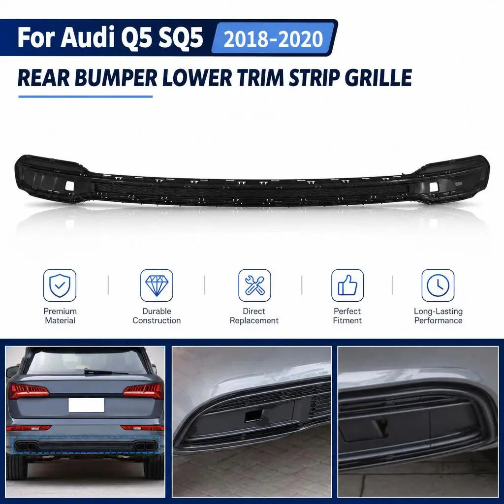 New Rear Bumper Lower Trim Strip Grille For Audi Q5 SQ5 2018 2019 2020 Black Color Car Accessories