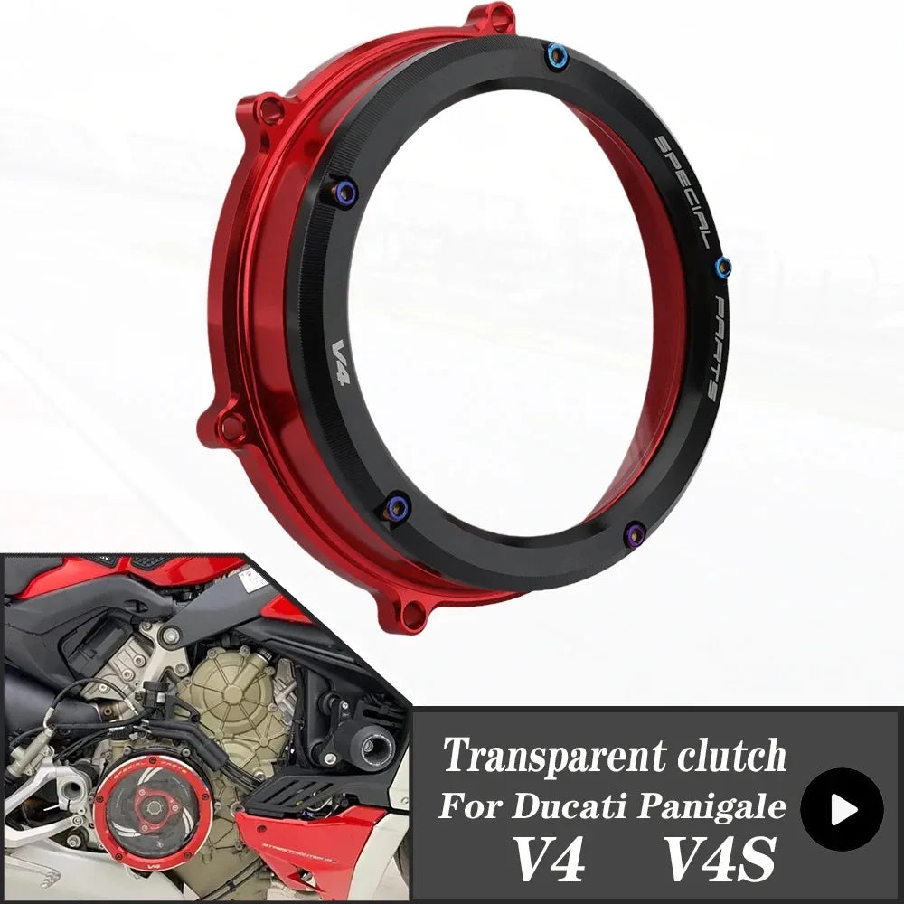 For DUCATI Panigale V4 1100 2018-2023 V4S 18-23 Clutch Transparent Engine Side Protection Cover Refitted Aluminum