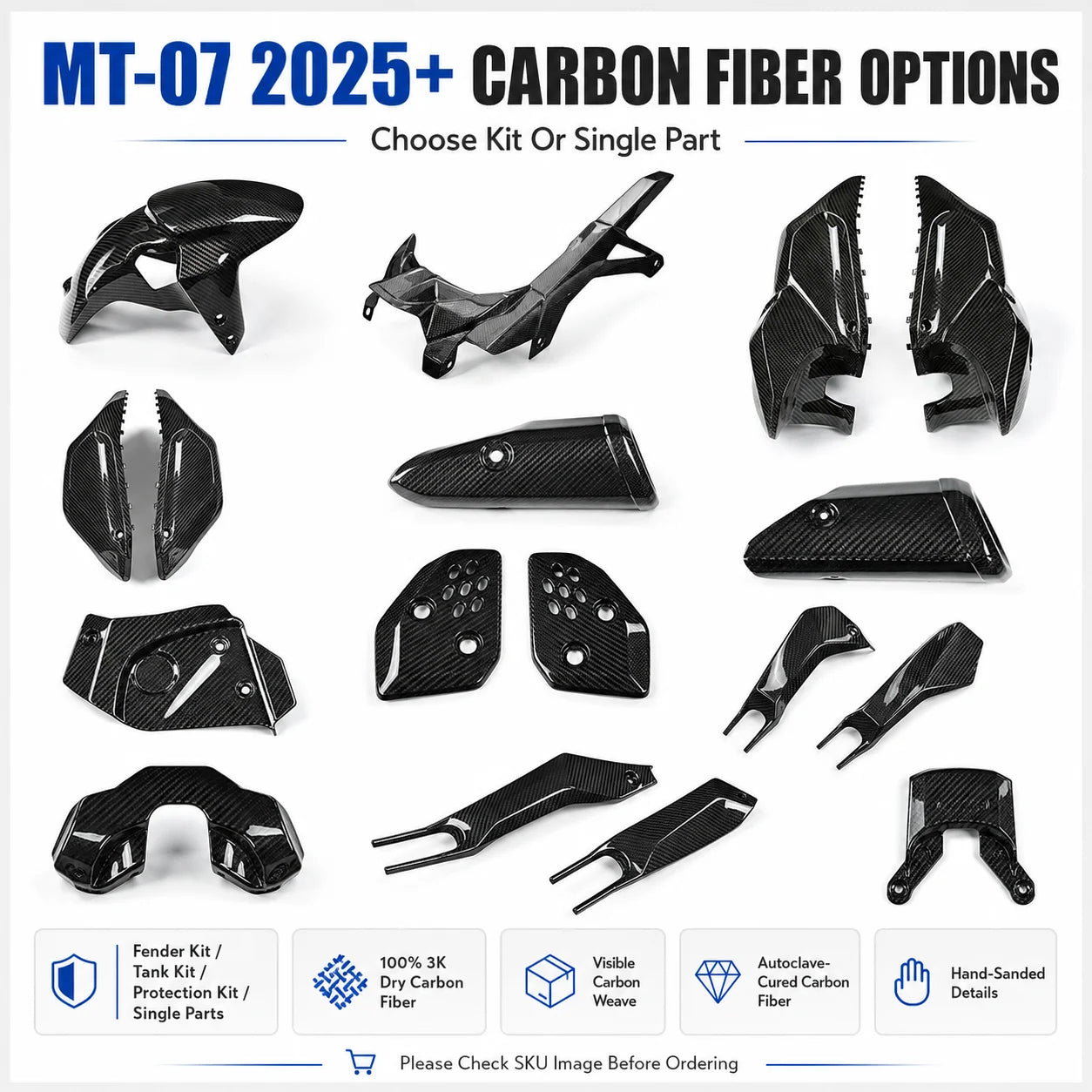 Bodywork Fairing Kit Options Carbon Fiber Fender Panel Cover Set Upgrade for Yamaha MT07 MT-07 2025+ Motorcycle Accessories