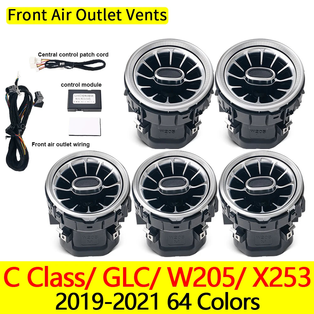 For Mercedes Benz Ambient Lights W205 X253 GLC Turbine Nozzle Air Vent Atmosphere 4D Rotating Tweeter Speaker Copilot LED Strip