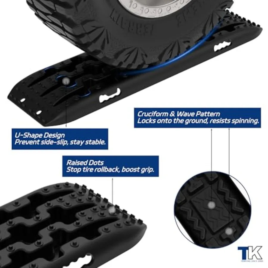Heavy-Duty Off-Road Traction Boards with Jack Base and Storage Bag - Recovery Boards Perfect for Sand Mud and Snow 2pcs