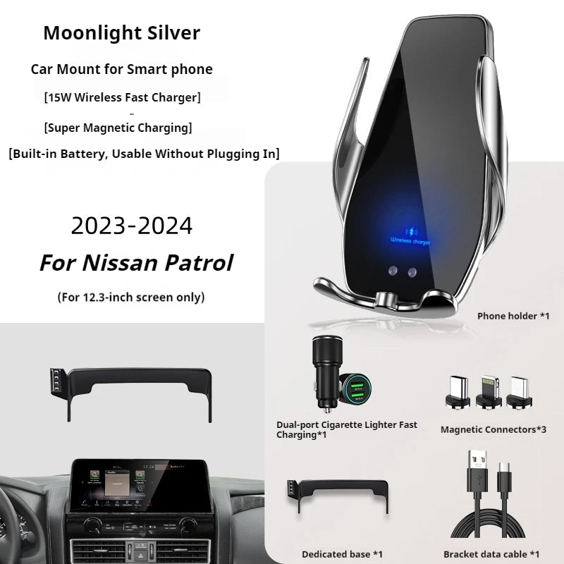 2023-2024 For Nissan Patro Safari Armada Car Screen Phone Holder Wireless Charger Phones Mount 12.3 Inch Size