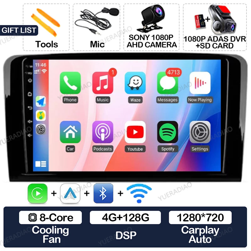 Android 17 Car Radio For Mercedes Benz GL ML W164 ML350 ML500 X164 GL35 GL45 2005 - 2012 GPS NAVI Multimedia Video Player 2DIN