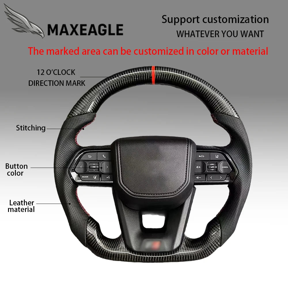 MAXEAGLE For Toyota GT86 Fortuner FJ Cruiser Hiace Land Cruiser LC70/76/79 Crown Alphard Vellfire Hilux Leather Carbon Steering