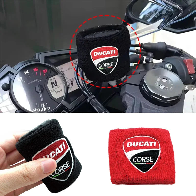 for Motorcycle Embroidery Front Fluid Oil Brake Reservoir Sock Cover Ducati Monster Panigale Diavel Superleggera V4 V2 Scrambler