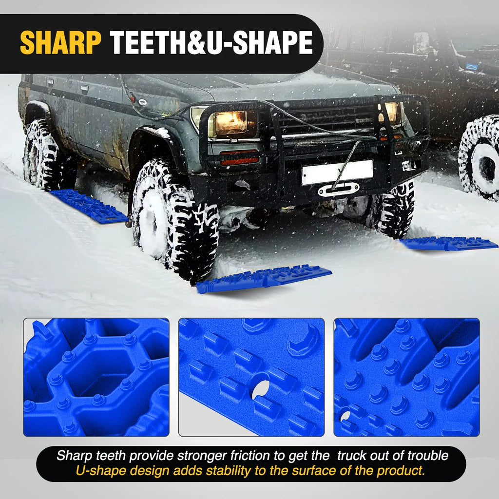Nilight Recovery Off-road Traction Boards with Jack Lift Base Emergency Tire Ladder Mats For 4WD 4X4 Mud Sand Snow with 2PCS Mounting kit Carry Bag 2 leashes (Blue/black)