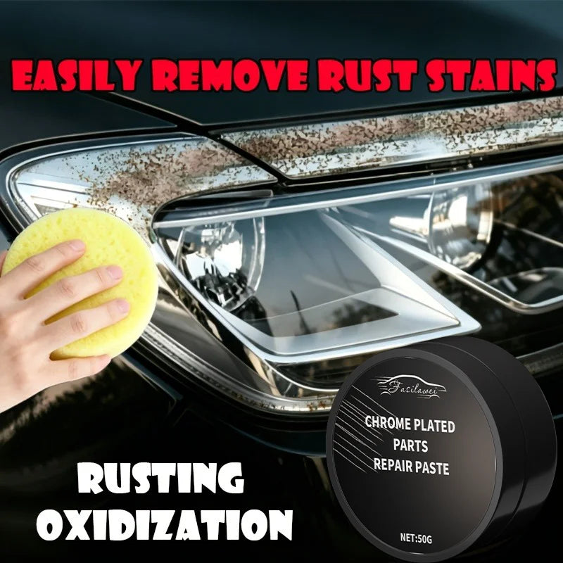 Chrome Restoration Paste for Cars - Metal Polishing Paste with Sponge for Wheels Door Handles & Windows Exterior Vehicle Care