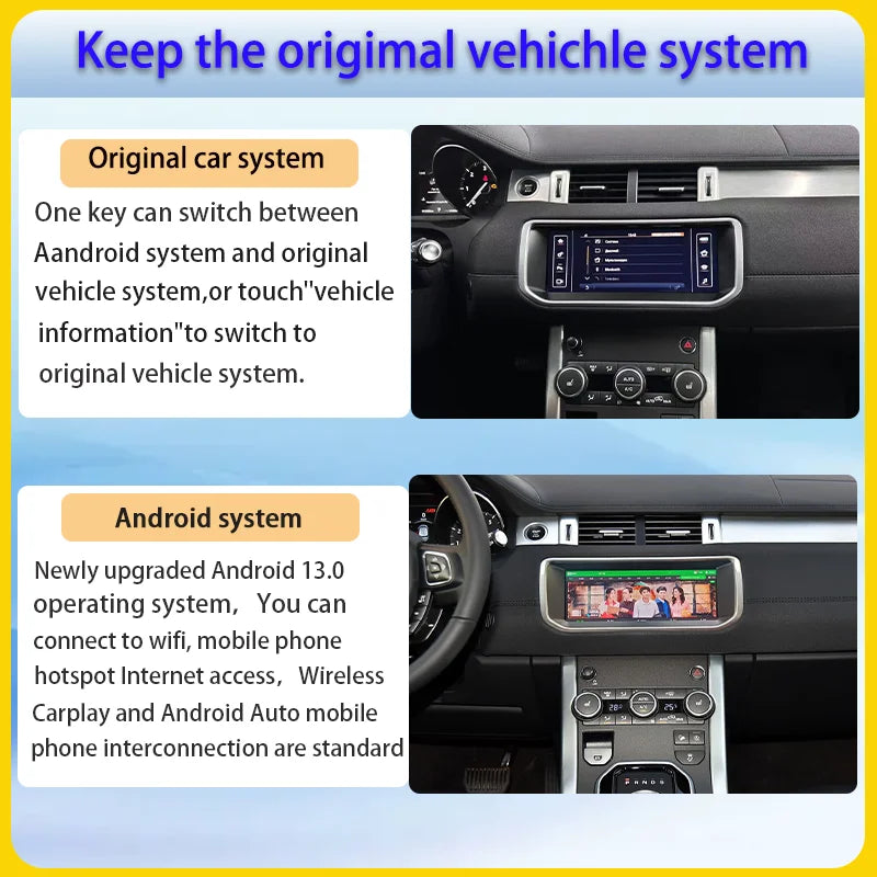 10,25" Odtwarzacz multimedialny Android 13 GPS Radio Bezprzewodowy Carplay i Auto Menu OEM Oryginalne do Range Rover Evoque Vela