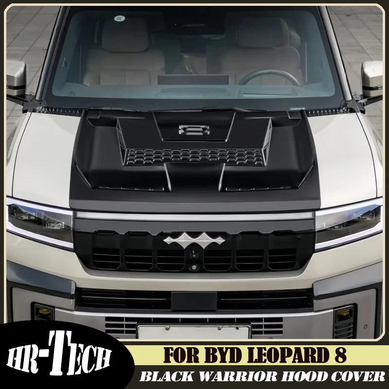 Car Black Warrior Hood Cover Suitable for BYD Leopard 8 2024 2025 Modified Car Engine Hood Sand and Stone Protection Cover