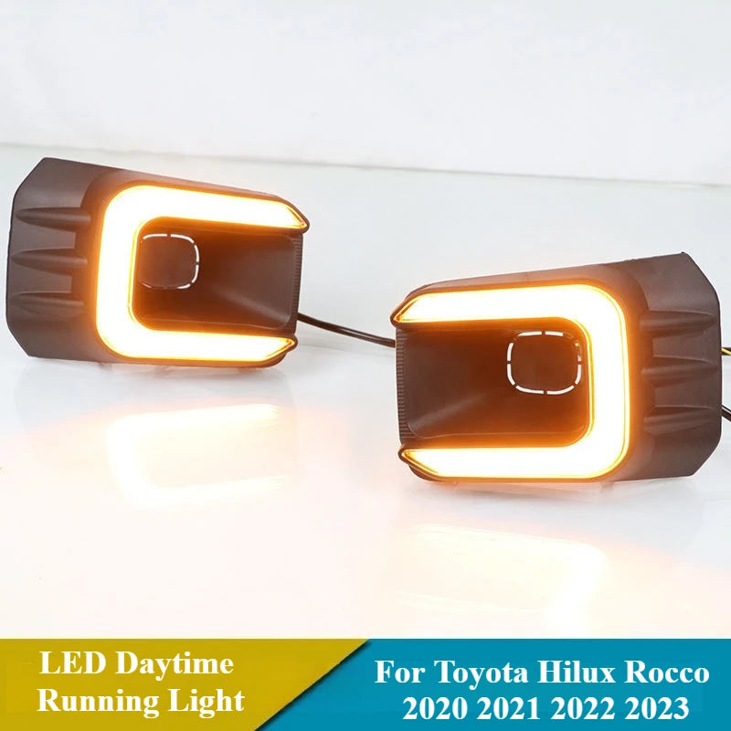 مصباح LED للسيارة يعمل بالنهار، إشارة انعطاف صفراء ديناميكية، مصباح ضباب نهاري 12 فولت معدل لسيارة تويوتا هايلكس 2020 2021 2022 2023