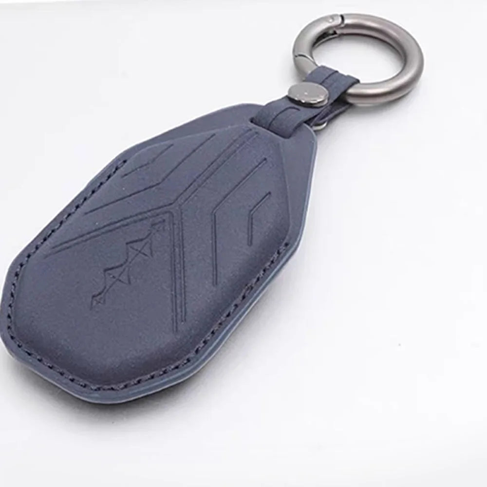 For BYD Leopard 5 & 8  Denza B5 2023-2026 Genuine Leather & Suede Smart Key Fob Case Cover Keychain Protection Accessories