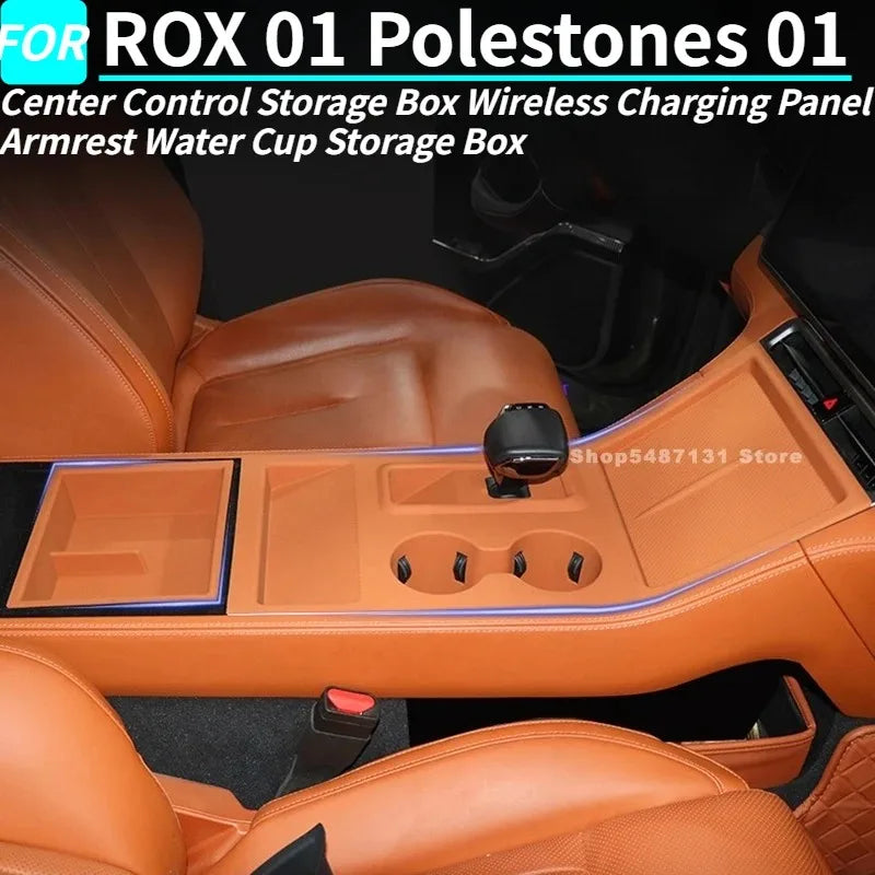 Center Control Storage Box Wireless Charging Panel Armrest Water Cup Storage Box for ROX 01 Polestones 01 Accessories 2023-2025