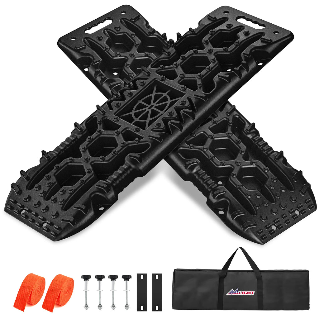 Nilight Recovery Off-road Traction Boards with Jack Lift Base Emergency Tire Ladder Mats For 4WD 4X4 Mud Sand Snow with 2PCS Mounting kit Carry Bag 2 leashes (Blue/black)