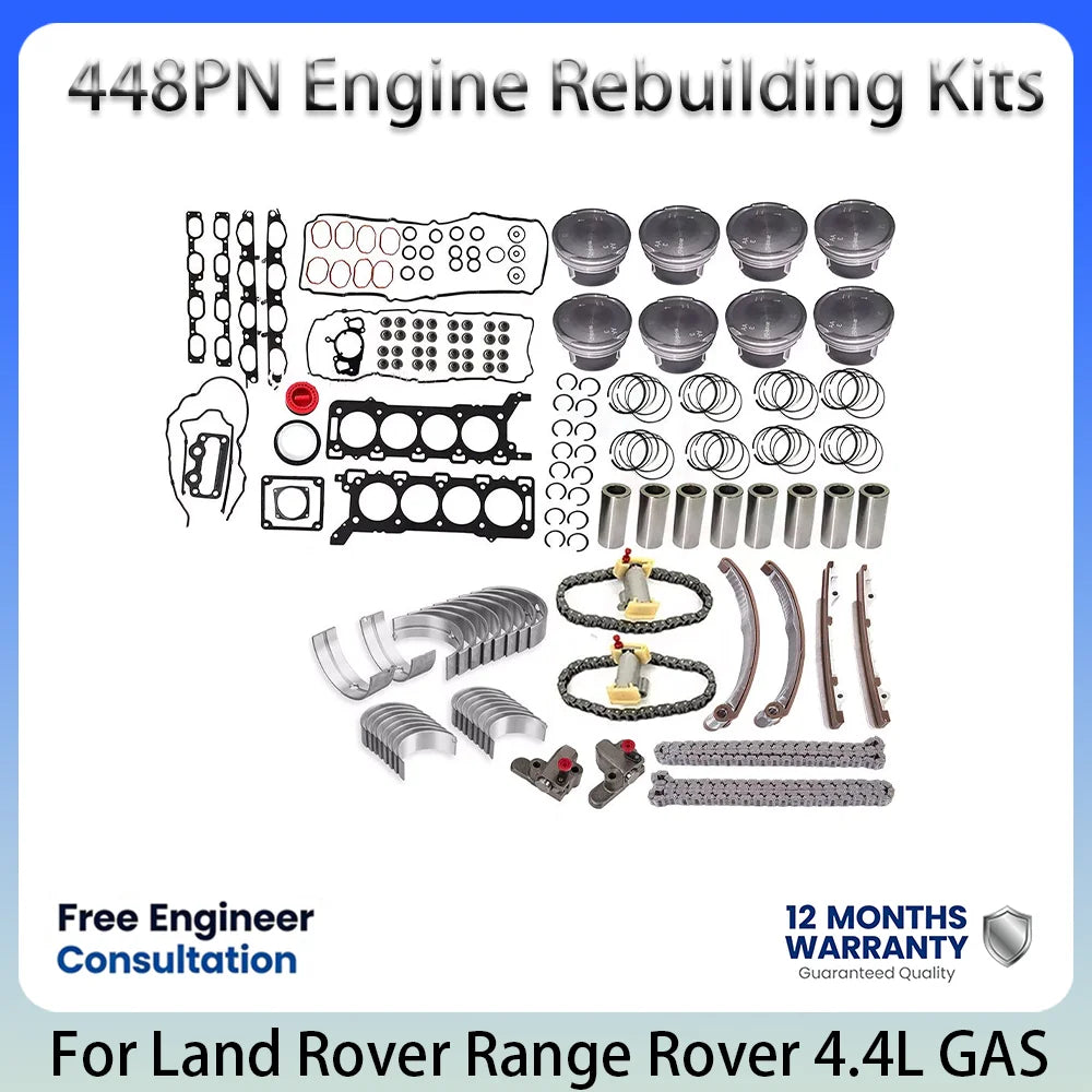 طقم إصلاح محرك 448PN، طقم جوانات توقيت ومحامل وحلقات مكبس لسيارة لاند روفر 4.4L 4.4L، قطع غيار محرك بنزين T، 05-13