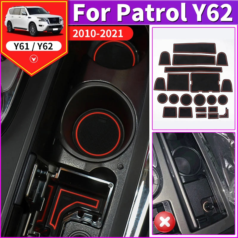 For Nissan Patrol Y62 Water Cup Storage Box Mat Non-Slip Interior Design Accessories Modification Protective Cleaning Pad 2020