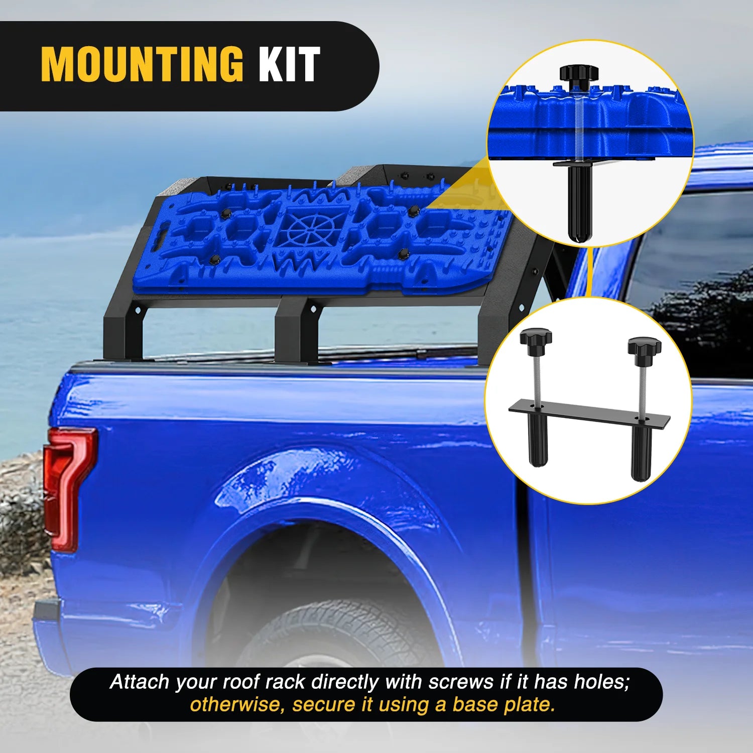 Nilight Recovery Off-road Traction Boards with Jack Lift Base Emergency Tire Ladder Mats For 4WD 4X4 Mud Sand Snow with 2PCS Mounting kit Carry Bag 2 leashes (Blue/black)