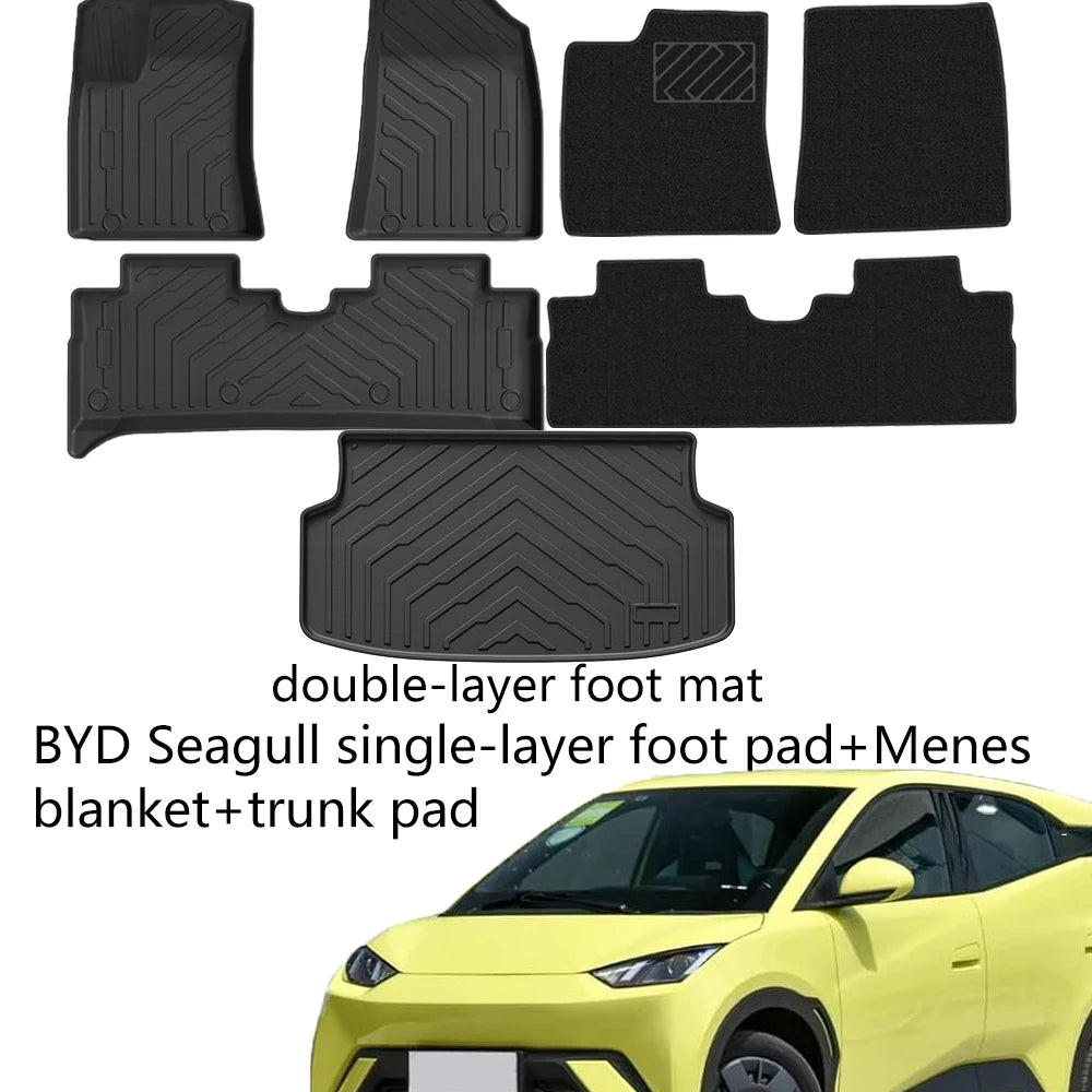 TPE Full Coverage Car Floor Mats Custom Fit BYD Seagull 2023-2026 Waterproof Anti-slip Auto Foot Liners EV Interior Protector