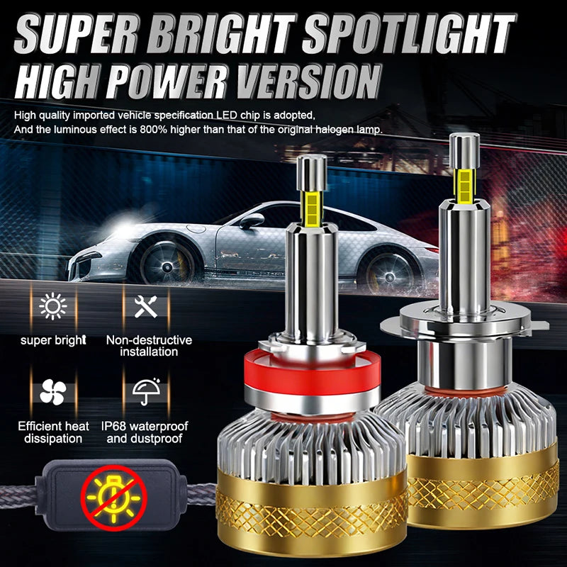 360 3D CSP H7 H11 H1 LED Canbus 6400W 7100000LM Car Headlights H8 H9 HB3 9005 HB4 9006 9012 HIR2 6000K 12V Turbo Lights For Lens