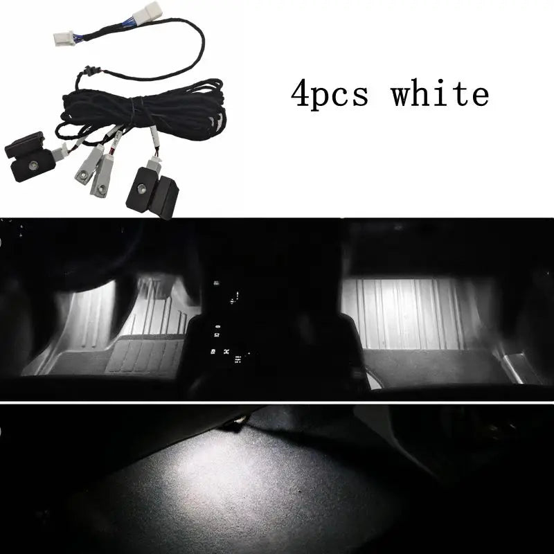 4PCS LED Car Interior Atmosphere Stripes Ambient Light Foot Light Decorative Ice Blue For Toyota Land Cruiser Prado LC250 J250
