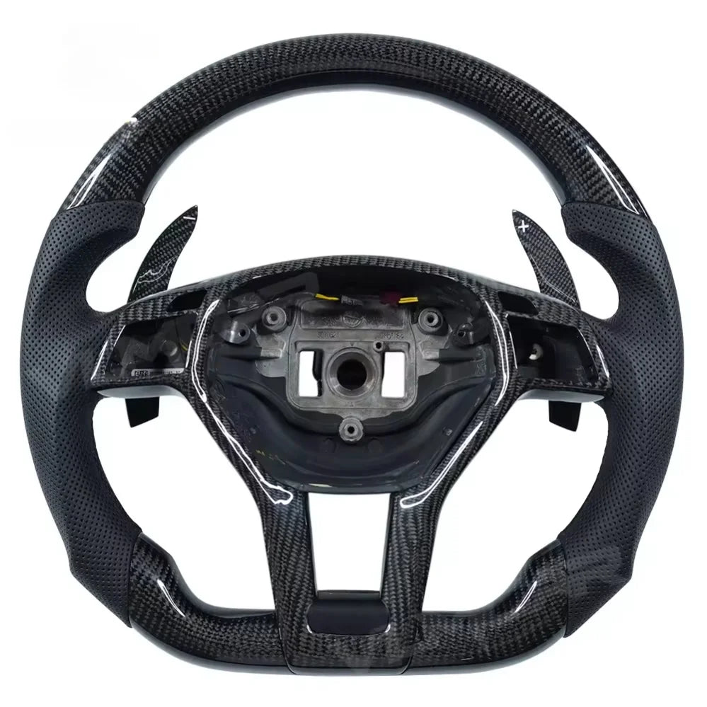 for Mercedes Benz W204 W212 W218 W117 W116 GLC CLS Class a LED Carbon Fiber Handmade Leather Steering Wheel Without airbags