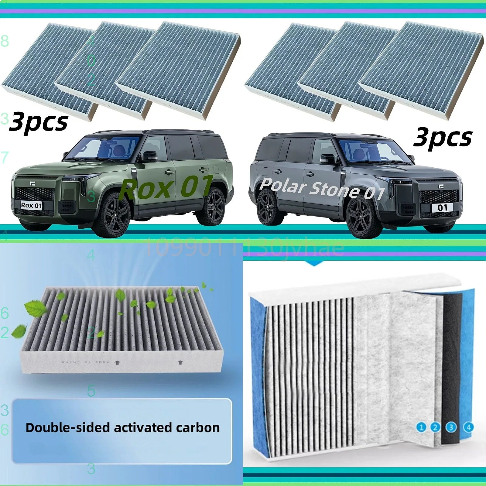 3pcs Cabin Air Filter For Rox 01 Polar Stone 01 2024 2025 Auto Parts AC