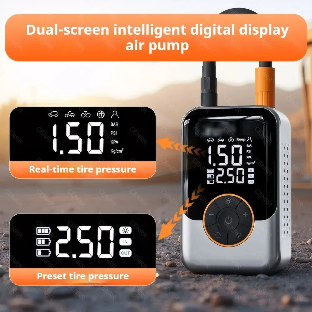 Portable Air Pump Wireless Car Tire Inflator Electric Air Compressor LCD Display Air Injector for Bike Car Motorcycle Tyre Ball