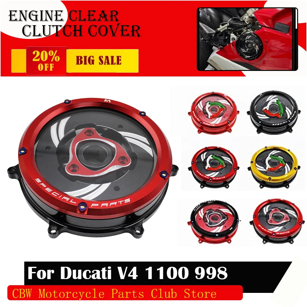 For DUCATI Panigale V4 1100 2018-2023 V4S 18-23 Clutch Transparent Engine Side Protection Cover Refitted Aluminum
