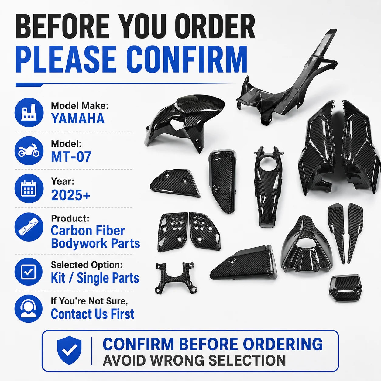 Bodywork Fairing Kit Options Carbon Fiber Fender Panel Cover Set Upgrade for Yamaha MT07 MT-07 2025+ Motorcycle Accessories