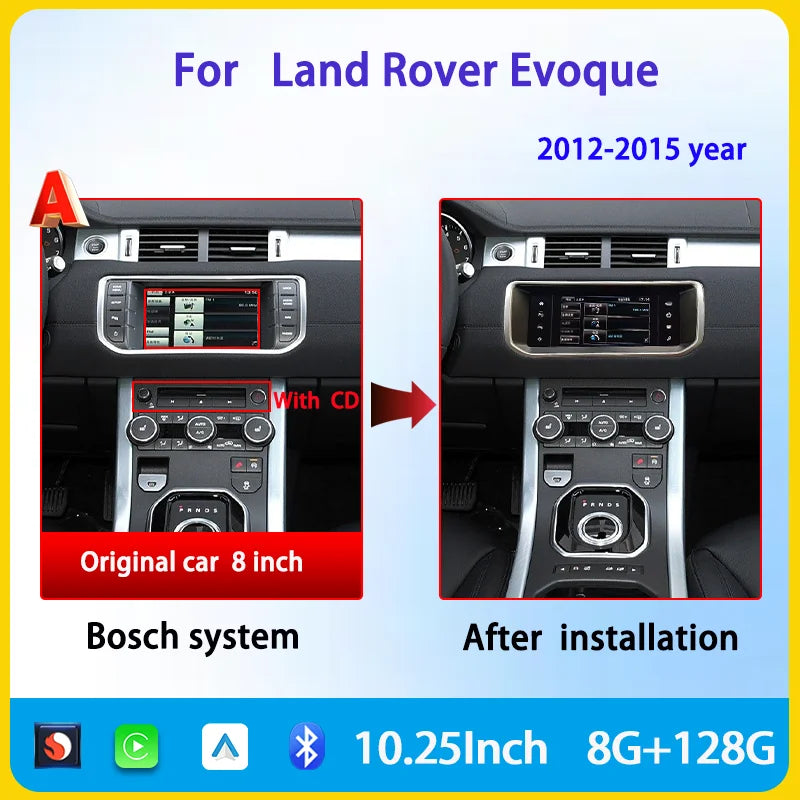 10,25" Odtwarzacz multimedialny Android 13 GPS Radio Bezprzewodowy Carplay i Auto Menu OEM Oryginalne do Range Rover Evoque Vela