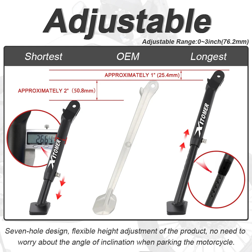 Motorcycle Kickstand Adjustable Foot Side Support Parking Kickstand Tenere 700 2019 2020 2021 2022 2023 2024 For Yamaha