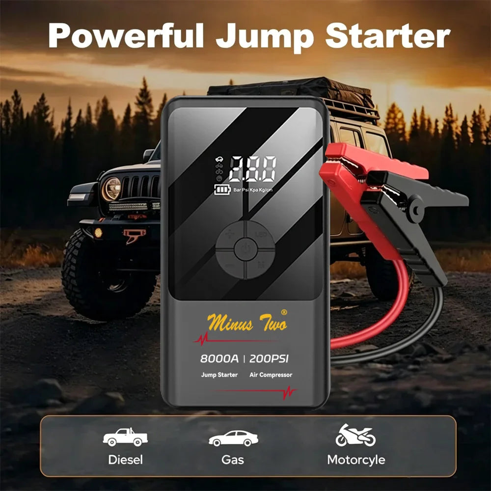 2000A Jump Starter with 160PSI Air Compressor, 12V Car Battery Booster, 65W Fast Charge, 88.6 WHPortable Tire Inflator